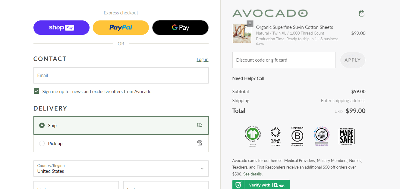 Avocado Mattress apply coupon code